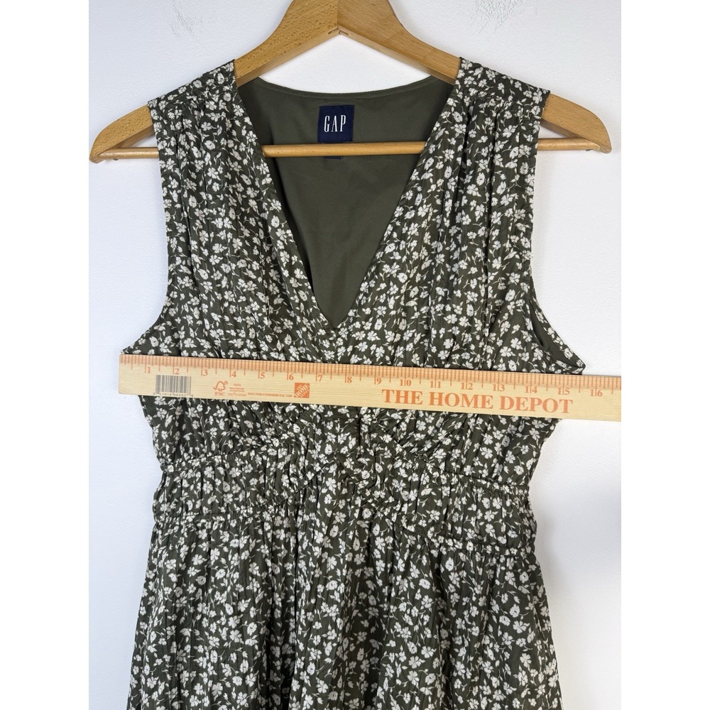 GAP Olive Green Floral Lined Midi Dress Size Small Cottagecore Boho Garden - Picture 9 of 11